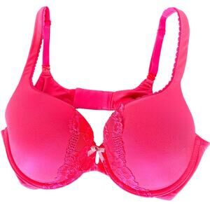 Victoria's Secret Padded Perfect Coverage Bra Coral Pink Lace Underwire Sz 36 C